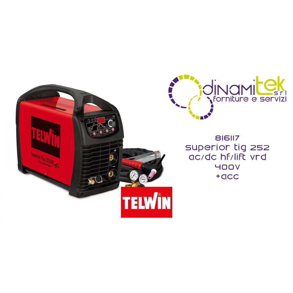 816117 SALDATRICE SUPERIOR TIG 252 AC/DC HF/LIFT VRD 400V + ACC. TELWIN Dinamitek 1