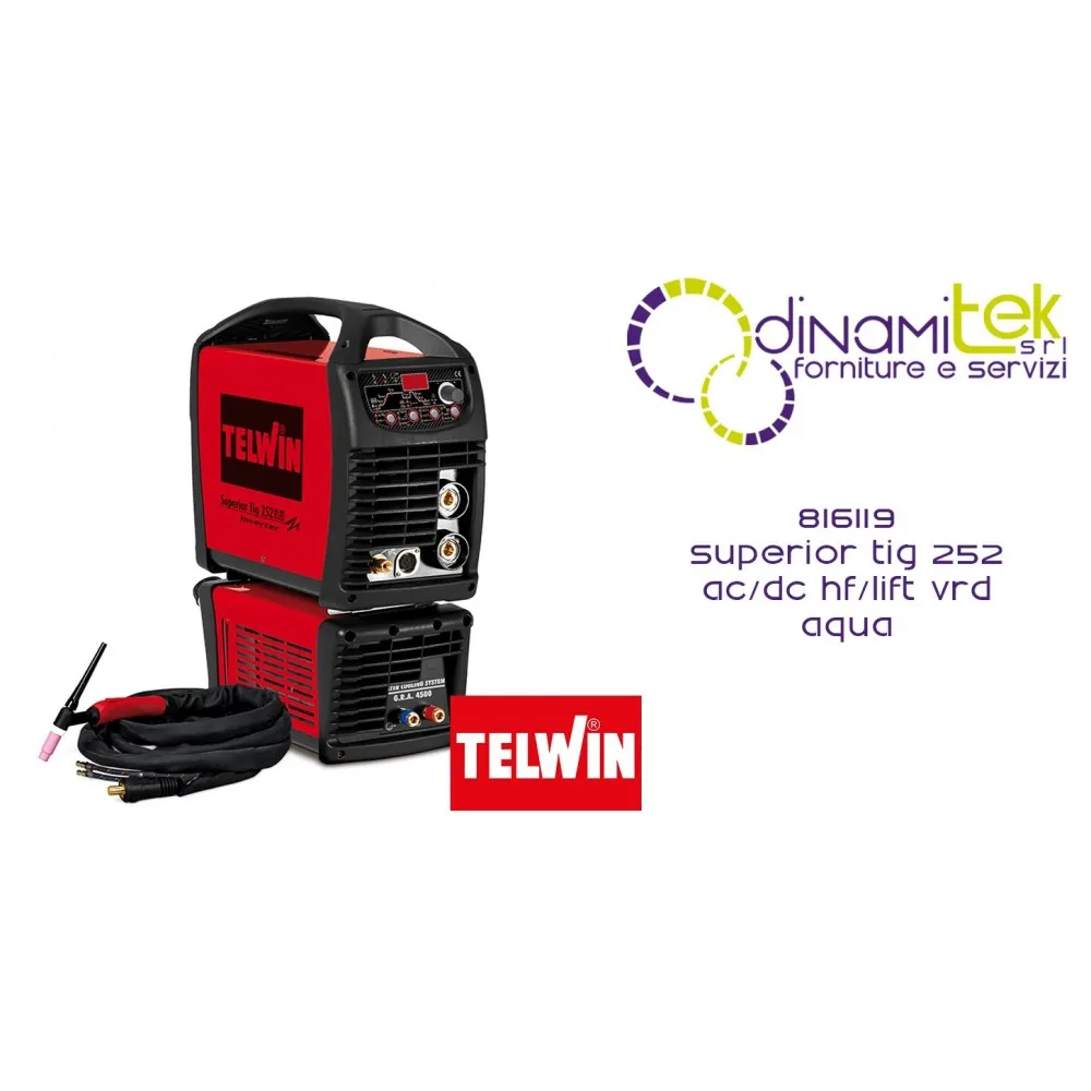 816119 SALDATRICE SUPERIOR TIG 252 AC/DC HF/LIFT VRD AQUA TELWIN Dinamitek 1