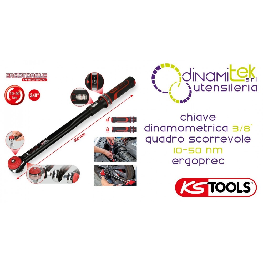 KS TOOLS 516.1422 CHIAVE DINAMOMETRICA 3/8" A QUADRO SCORREVOLE 10-50 Nm ERGOPREC Dinamitek 1