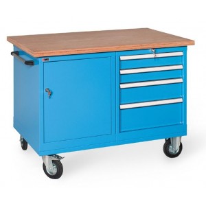 RXM120 02 BANCO MONOBLOQUE CON RUEDAS TAPA DE MADERA 4 CAJONES Y 1 PUERTA MM1200X700X895H SERIE MG RX Dinamitek 2