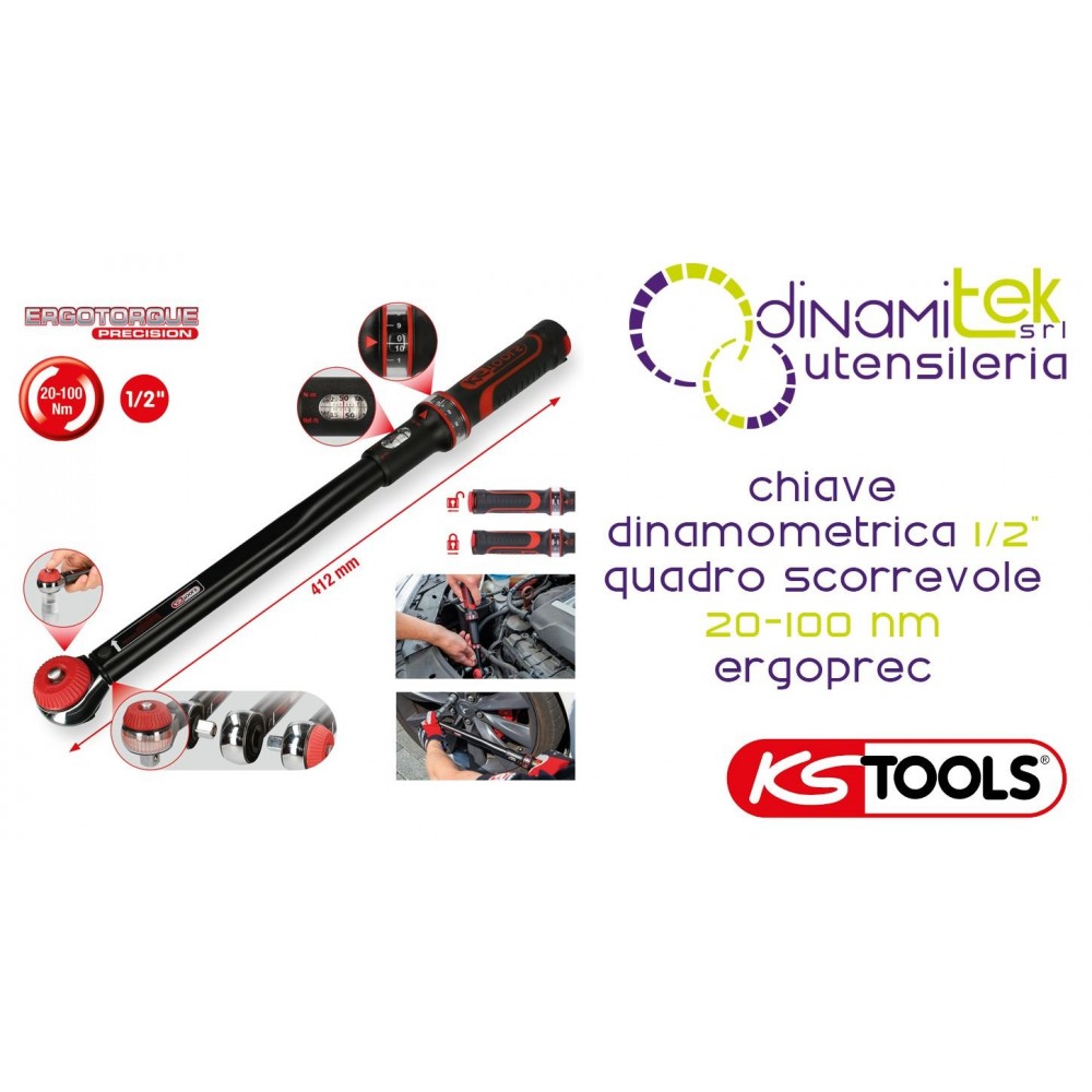 KS TOOLS 516.1432 CHIAVE DINAMOMETRICA 1/2" A QUADRO SCORREVOLE 20-100 Nm ERGOPREC Dinamitek 1