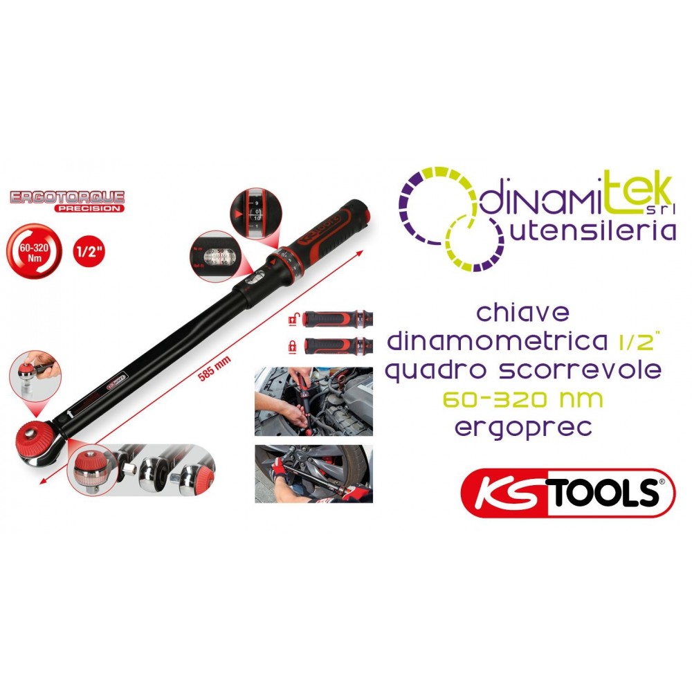 KS TOOLS 516.1472 CHIAVE DINAMOMETRICA 1/2" A QUADRO SCORREVOLE 60-320 Nm ERGOPREC Dinamitek 1