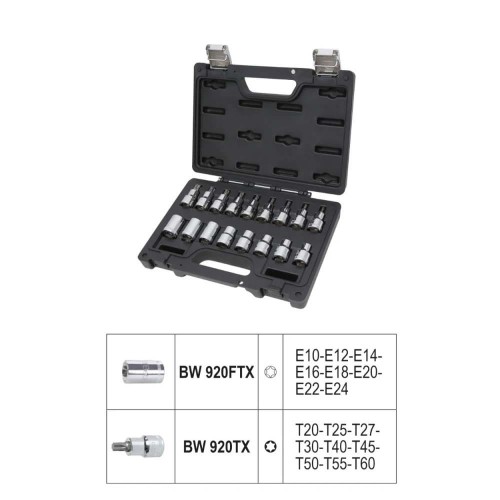 BW 923E-FTX/C17 SURTIDO DE 17 LLAVES DE VASO PARA TORNILLOS DE PERFIL BETA TORX® EN ESTUCHE DE PLáSTICO Dinamitek 4