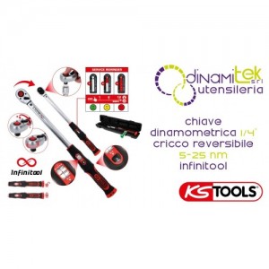 KS TOOLS 516.9012 CHIAVE DINAMOMETRICA 1/4" A CRICCO REVERSIBILE 5-25 Nm INFINITOOL Dinamitek 1