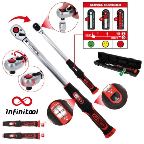 KS TOOLS 516.9012 CHIAVE DINAMOMETRICA 1/4" A CRICCO REVERSIBILE 5-25 Nm INFINITOOL Dinamitek 2
