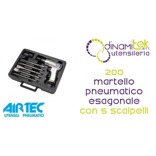 AIRTEC 14000035 200 MARTELLO PNEUMATICO ESAGONALE 5 SCALPELLI Dinamitek 1