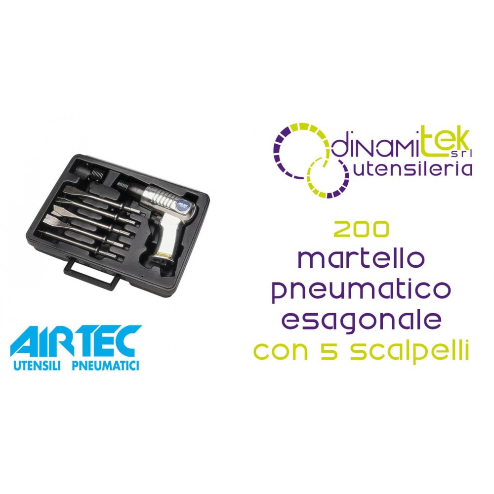 AIRTEC 14000035 200 MARTELLO PNEUMATICO ESAGONALE 5 SCALPELLI Dinamitek 1