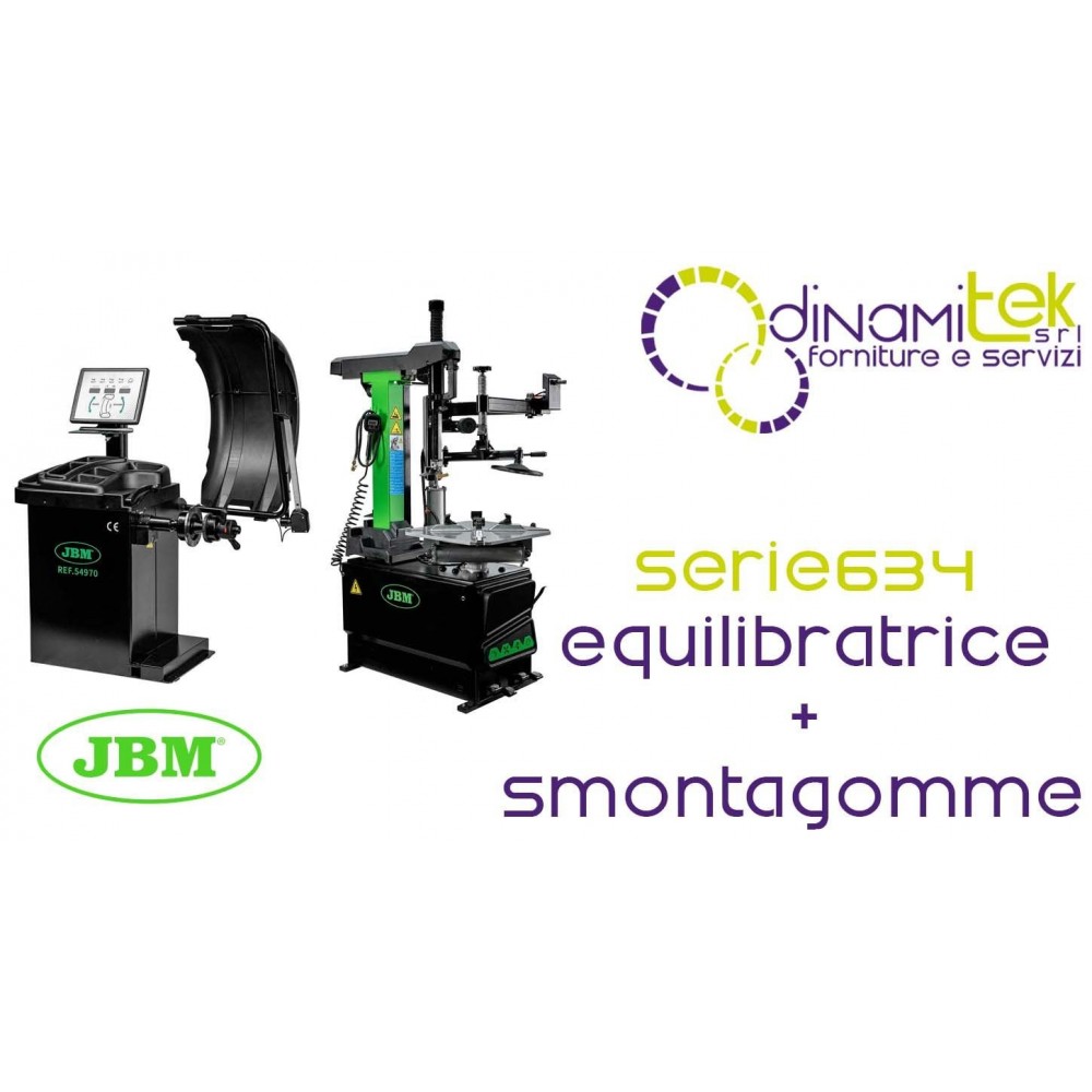 JBM SERIE634 54970 EQUILIBRATRICE DIGITALE PER RUOTE E 55022 SMONTAGOMME CON COLONNA RIBALTABILE Dinamitek 1