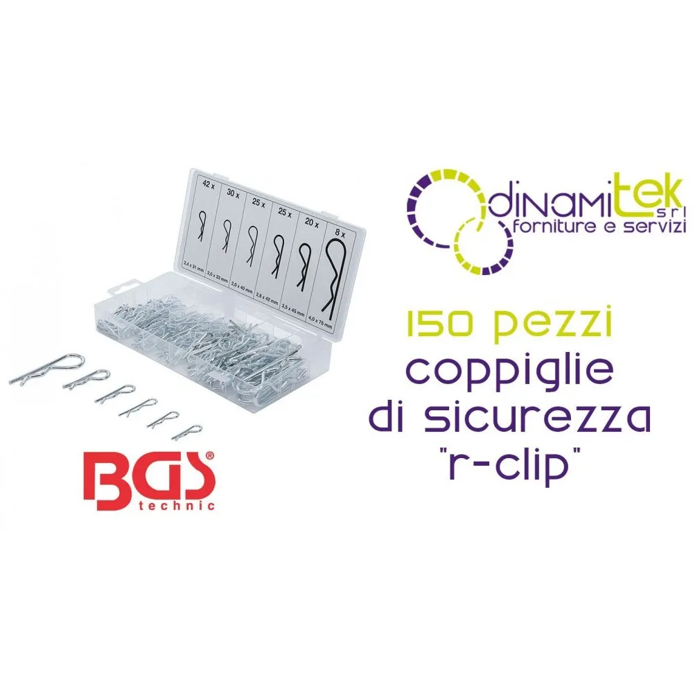 BGS technic BGS8043 ASSORTIMENTO 150 PEZZI COPPIGLIE DI SICUREZZA “R-CLIP” Dinamitek 1