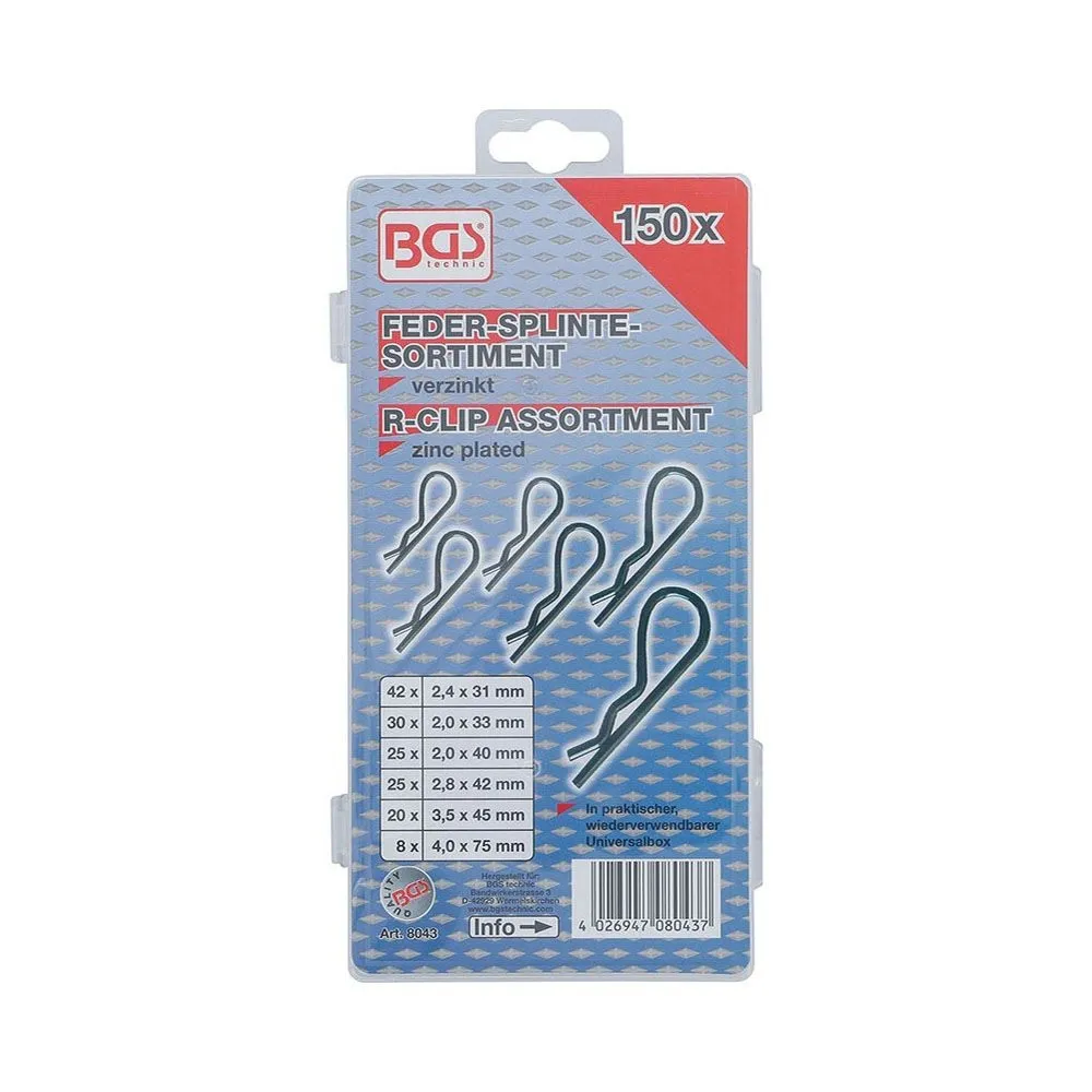 BGS technic BGS8043 ASSORTIMENTO 150 PEZZI COPPIGLIE DI SICUREZZA “R-CLIP” Dinamitek 3