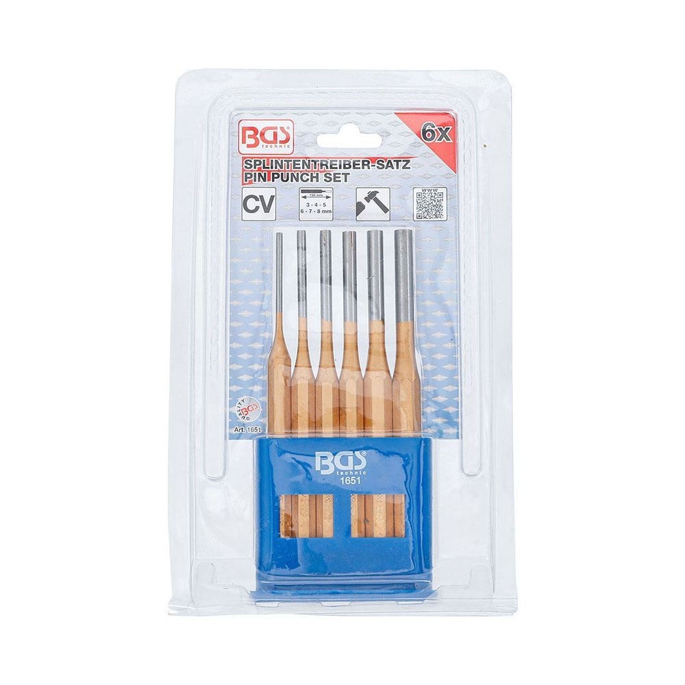 SET OF 6 PIN PUNCHES - 3-8MM L.150MM - CV STEEL - BGS1651 BGS TECHNIC Dinamitek 4