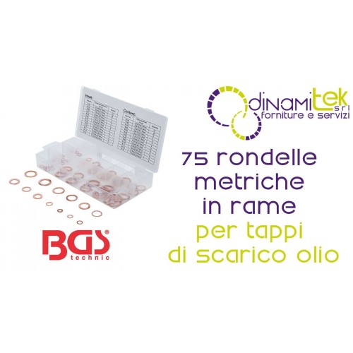 BGS8132 ASSORTIMENTO 75 PEZZI, RONDELLE IN RAME, MISURE METRICHE, PER TAPPI DI SCARICO OLIO BGS TECHNIC Dinamitek 1