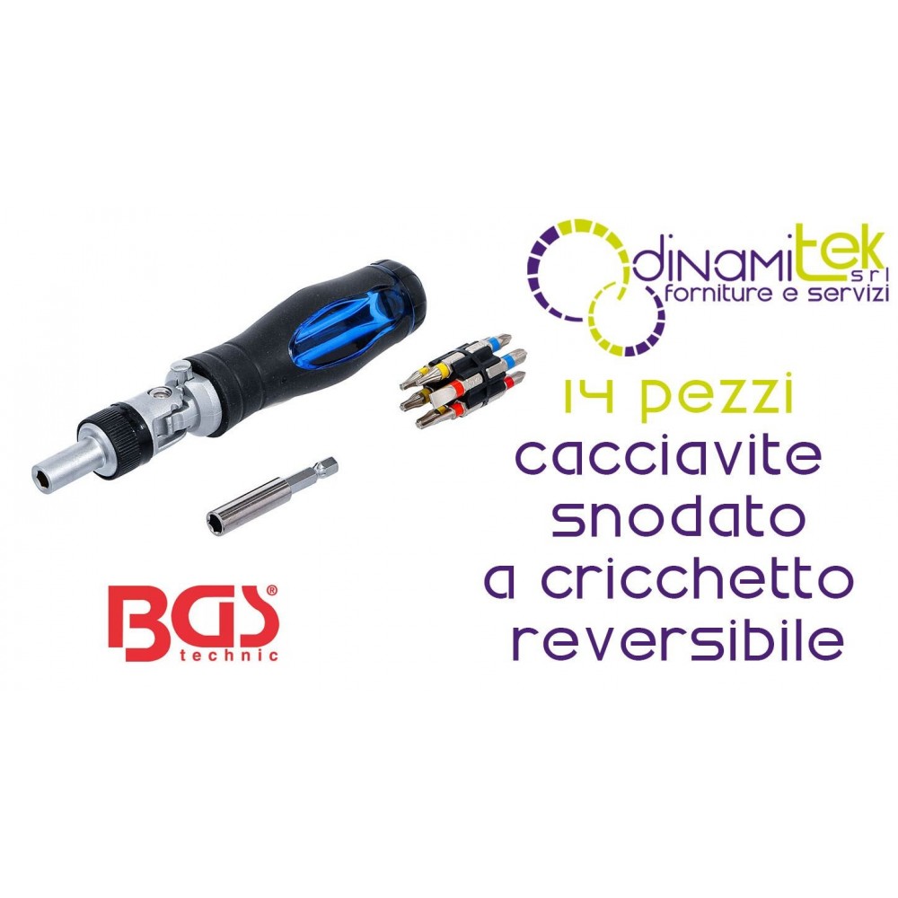 BGS 70053 14-PIECE REVERSIBLE RATCHET SCREWDRIVER BGS TECHNIC - DINAMITEK Dinamitek 1