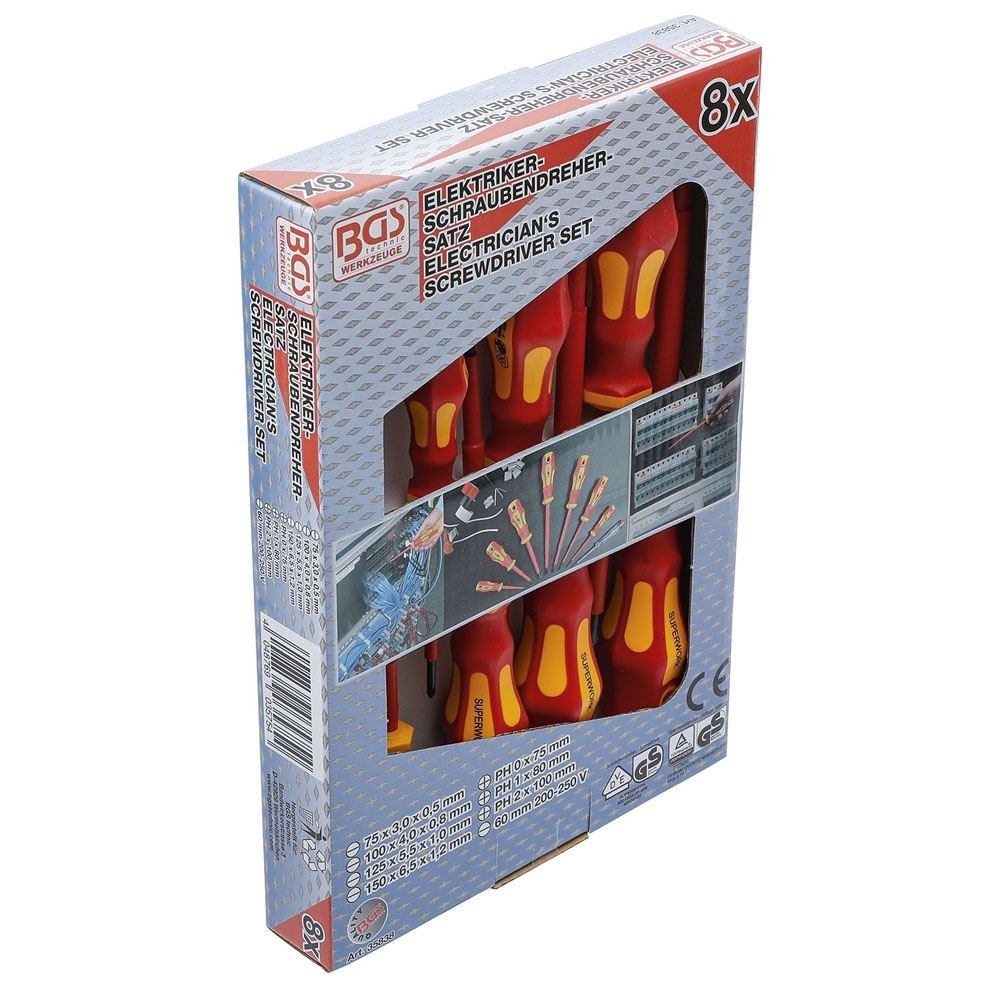 SATZ MIT 8 ISOLIERTEN SCHRAUBENDREHERN VDE - PH/SCHLITZ - BGS35838 BGS TECHNIC Dinamitek 3