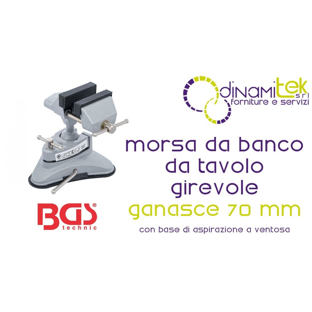 BGS71017 MORSA DA BANCO DA TAVOLO GIREVOLE GANASCE 70 MM BGS TECHNIC CON BASE DI ASPIRAZIONE A VENTOSA Dinamitek 1