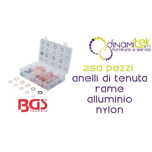 ASSORTIMENT DE 250 BAGUES D'éTANCHéITé - CUIVRE/ALUMINIUM/NYLON - BGS85225 BGS TECHNIC Dinamitek 1