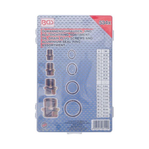 KIT DE TAPóN DE DRENAJE DE ACEITE Y JUNTA TóRICA DE ALUMINIO BGS (534 PIEZAS) | FERMEC Dinamitek 3