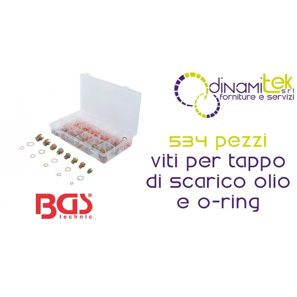 BGS technic BGS8118 ASSORTIMENTO 534 PEZZI VITI PER TAPPO DI SCARICO OLIO E O-RING Dinamitek 1