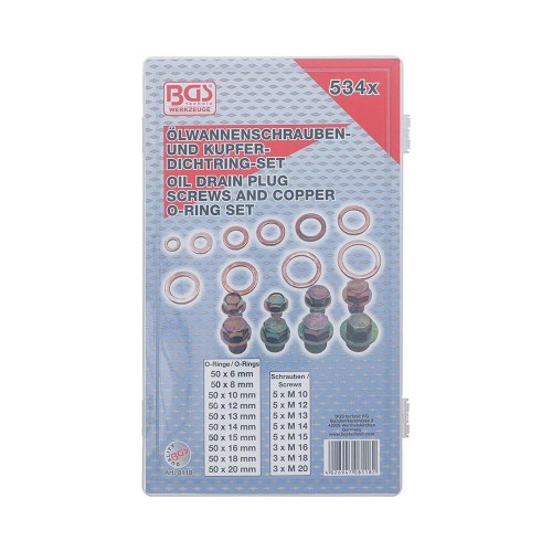 BGS technic BGS8118 ASSORTIMENTO 534 PEZZI VITI PER TAPPO DI SCARICO OLIO E O-RING Dinamitek 3
