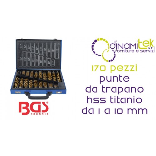 BGS1994 170-PIECE SET, HSS TITANIUM DRILL BITS FROM 1 TO 10 MM BGS TECHNIC