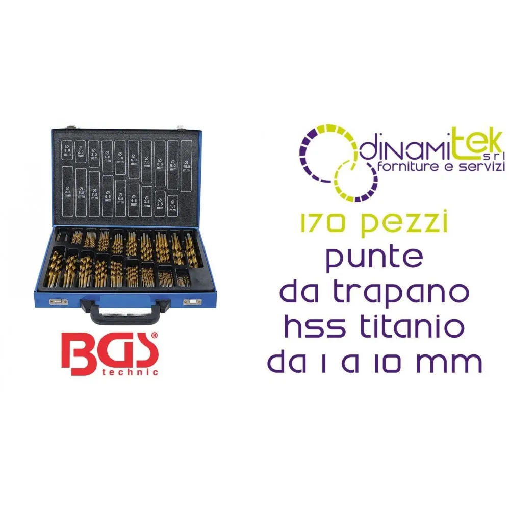 SATZ MIT 170 TITANBESCHICHTETEN HSS-BOHRERN - 1-10 MM DIN 338 - BGS1994 BGS TECHNIC Dinamitek 1