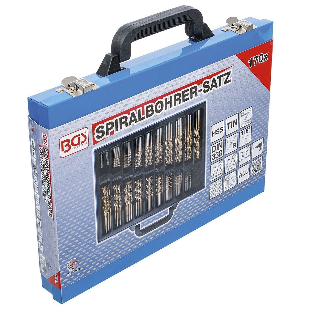 SATZ MIT 170 TITANBESCHICHTETEN HSS-BOHRERN - 1-10 MM DIN 338 - BGS1994 BGS TECHNIC Dinamitek 8