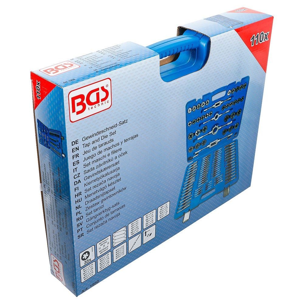 JUEGO DE MACHOS Y TERRAJAS BGS 1900 DE 110 PIEZAS, M2-M18, ACERO DE TUNGSTENO Dinamitek 5
