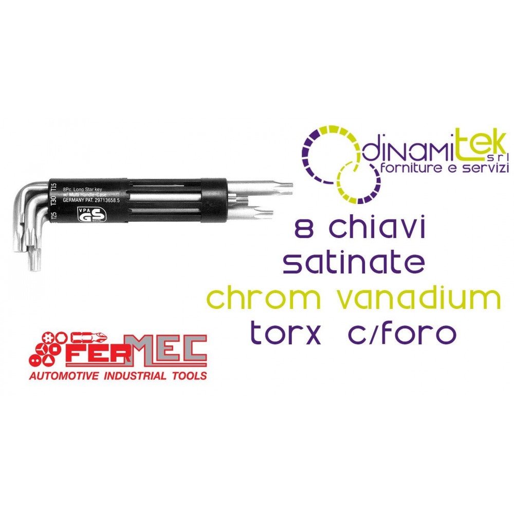 SET OF 8 TORX® WRENCHES WITH CHROM VANADIUM HOLE 903-5010 FERMEC Dinamitek 1