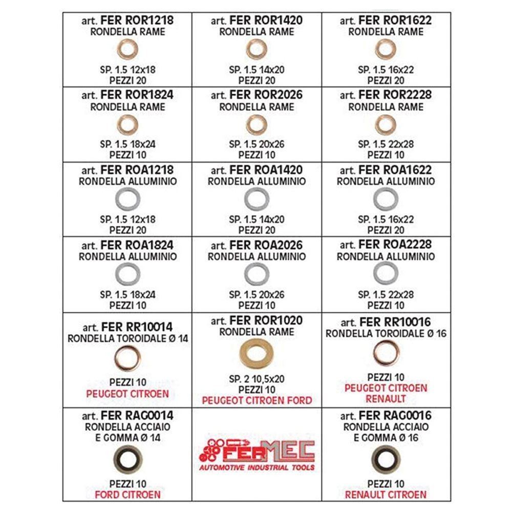 ASSORTIMENT DE 230 RONDELLES DE BOUCHON D'HUILE - CUIVRE/ALUMINIUM - FER230 FERMEC Dinamitek 3