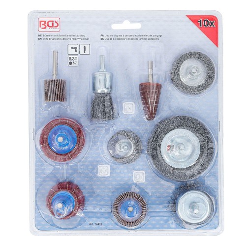 JUEGO DE 10 PIEZAS DE CEPILLOS DE ALAMBRE Y DISCOS ABRASIVOS | BGS74499 BGS TECHNIC Dinamitek 7