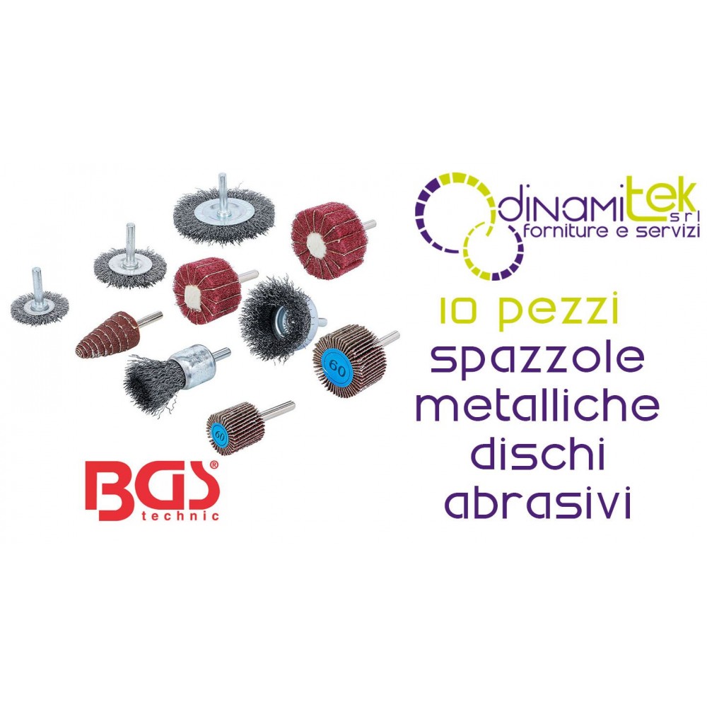 JUEGO DE 10 PIEZAS DE CEPILLOS DE ALAMBRE Y DISCOS ABRASIVOS | BGS74499 BGS TECHNIC Dinamitek 10