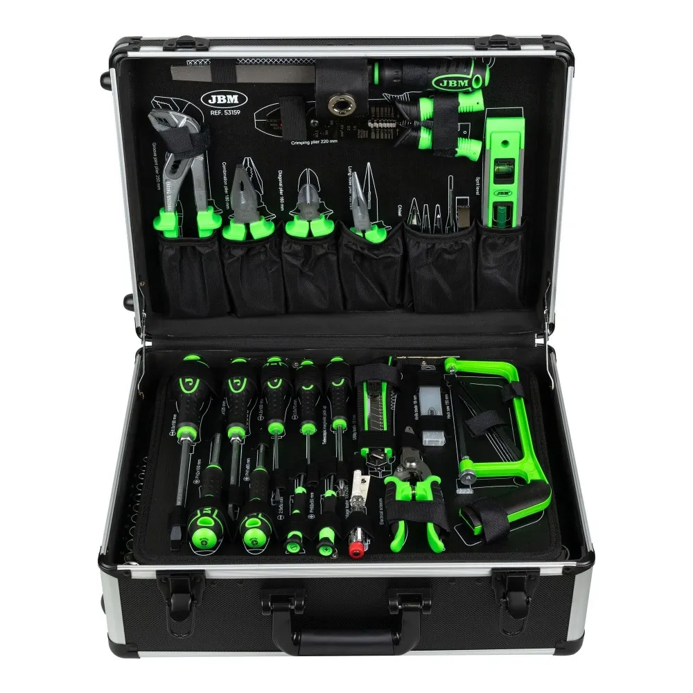 JBM 53159 SET DI UTENSILI DA 159 PEZZI IN ALLUMINIO CON BUSSOLE DA 1/4" E 1/2" – FINITURA ZINCATA Dinamitek 2
