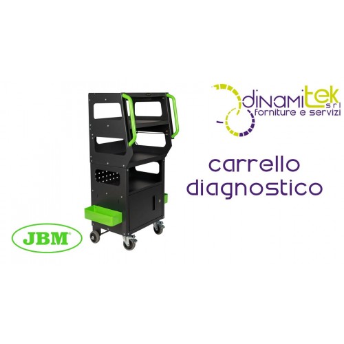 CHARIOT DE DIAGNOSTIC MULTIFONCTIONNEL – 4 PLATEAUX ET COMPARTIMENT FERMé 54388 JBM Dinamitek 1