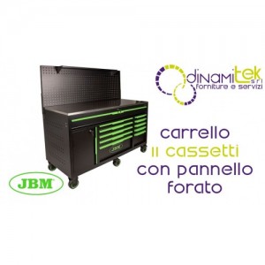 CARRO DE HERRAMIENTAS DE 11 CAJONES: CUBIERTA DE ACERO INOXIDABLE Y PANEL PERFORADO 54510 JBM Dinamitek 1