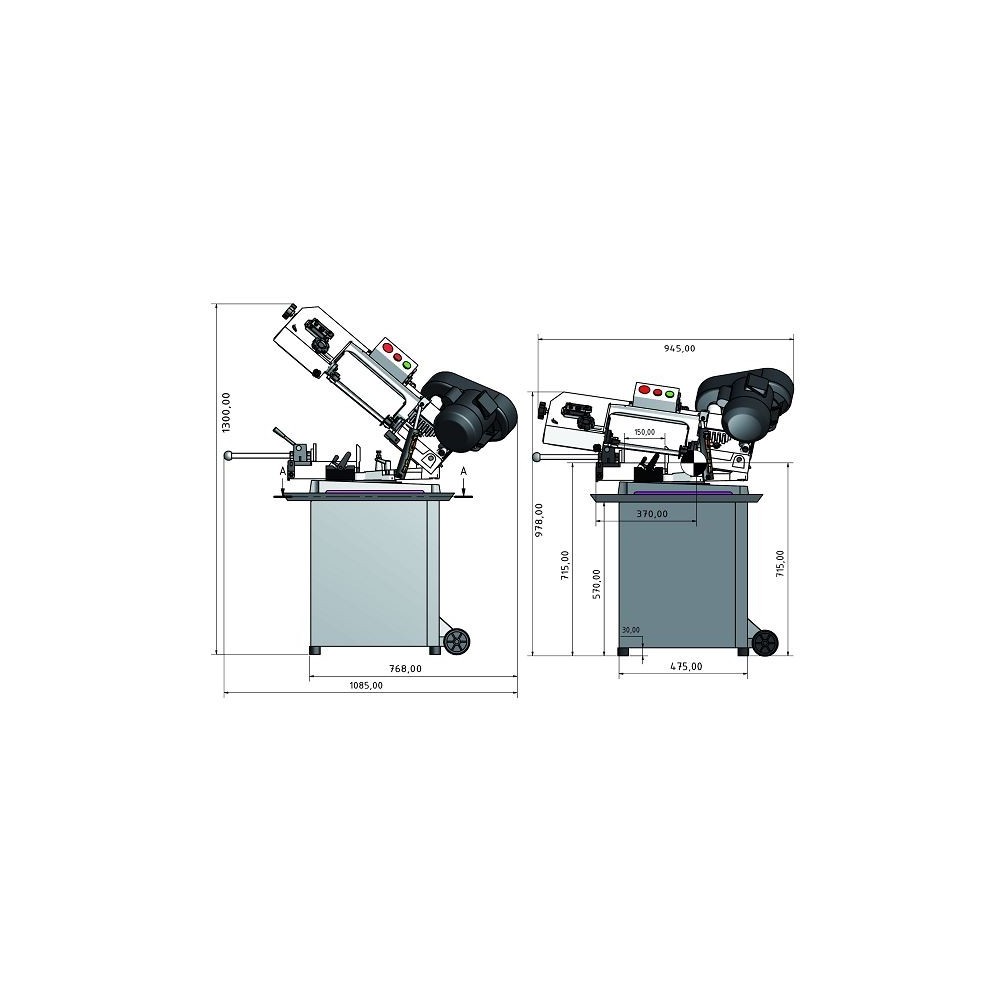 OPT057OP0131 - BANDE DE MACHINE à SCIER LA MODEL S 131GH POUR L'USINAGE DES MéTAUX AVEC UN BANDEAU PIVOTANT 220V Dinamitek 3