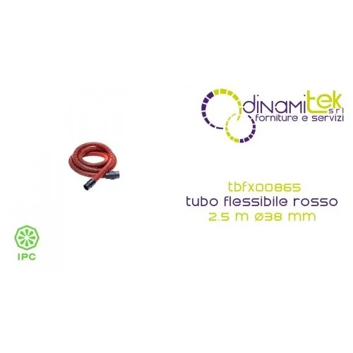 2,5 M ROTER FLEXIBLER SCHLAUCH Ø38 MM TBFX00865 FüR PROFESSIONELLE STAUBSAUGER Dinamitek 1