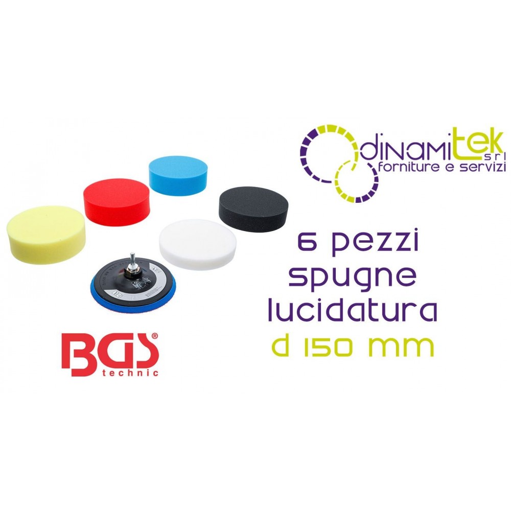 JUEGO DE 6 ESPONJAS DE PULIDO BGS, Ø 150 MM, CON ROSCA M14 Y ACCESORIO PARA TALADRO (BGS74379) Dinamitek 1