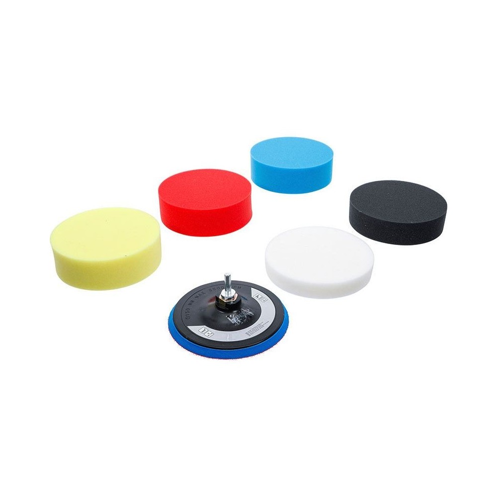 SET MIT 6 BGS POLIERSCHWäMMEN, Ø 150 MM, MIT M14 GEWINDE UND BOHRAUFSATZ (BGS74379) Dinamitek 2