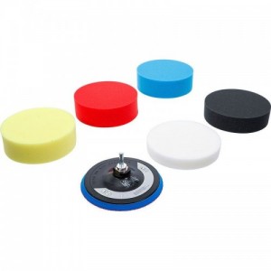 SET OF 6 BGS POLISHING SPONGES, Ø 150 MM, WITH M14 THREAD AND DRILL ATTACHMENT (BGS74379) Dinamitek 2