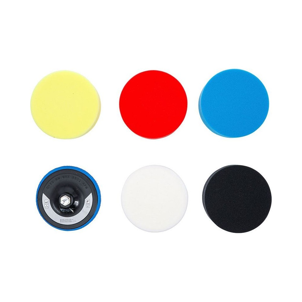 SET OF 6 BGS POLISHING SPONGES, Ø 150 MM, WITH M14 THREAD AND DRILL ATTACHMENT (BGS74379) Dinamitek 4