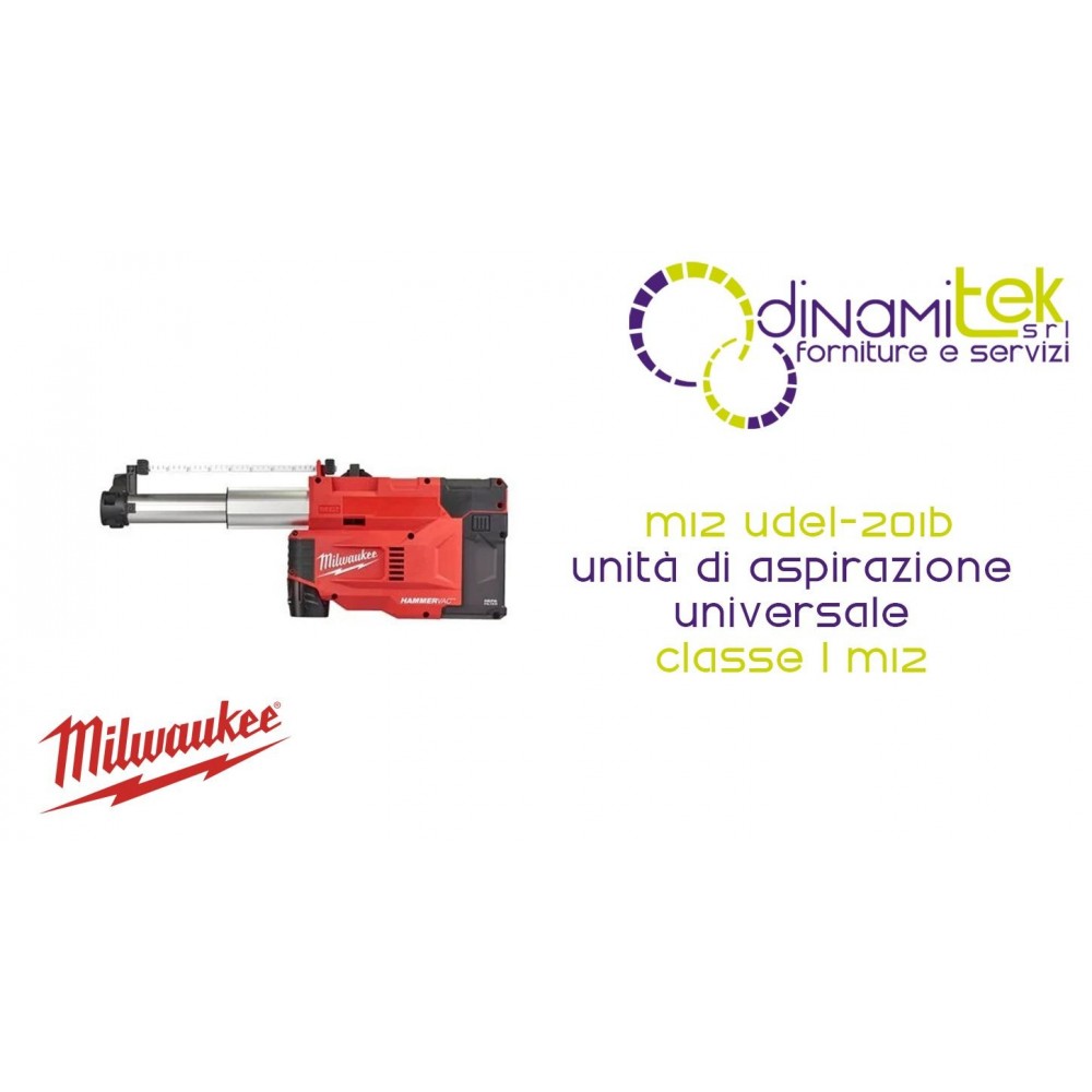 M12 UDEL-201B : KIT ASPIRATEUR UNIVERSEL MILWAUKEE CLASSE L AVEC BATTERIE 2,0 AH ET FILTRE HEPA Dinamitek 1