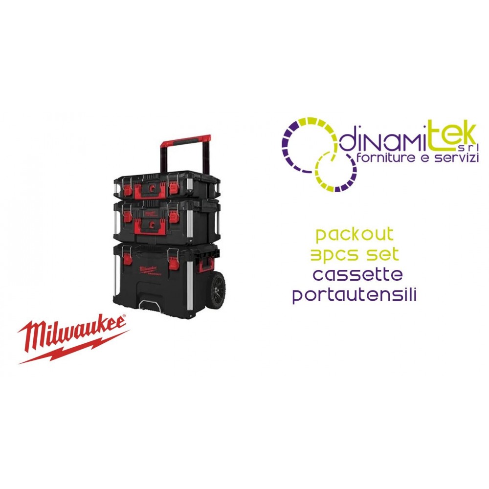 PACKOUT STARTER SET 3 PIECES – TROLLEY + 2 CASSETTES – IP65 4932464244 MILWAUKEE Dinamitek 1