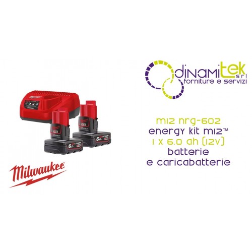 MILWAUKEE M12 NRG-602 ENERGY KIT M12™ 2 X 6.0 AH (12V) BATTERIE E CARICABATTERIE Dinamitek 1