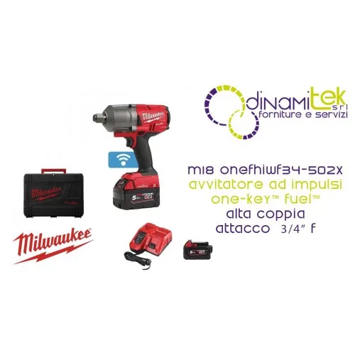 MILWAUKEE M18 ONEFHIWF34-502X AVVITATORE AD IMPULSI ONE-KEY™ FUEL™ AD ALTA COPPIA ATTACCO ¾″ F Dinamitek 1