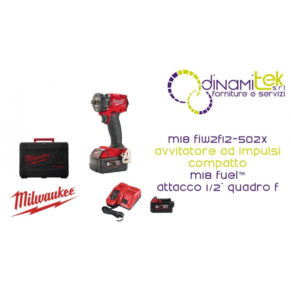 MILWAUKEE M18 FIW2F12-502X AVVITATORE AD IMPULSI COMPATTO M18 FUEL™ ATTACCO ½″ QUADRO F Dinamitek 1