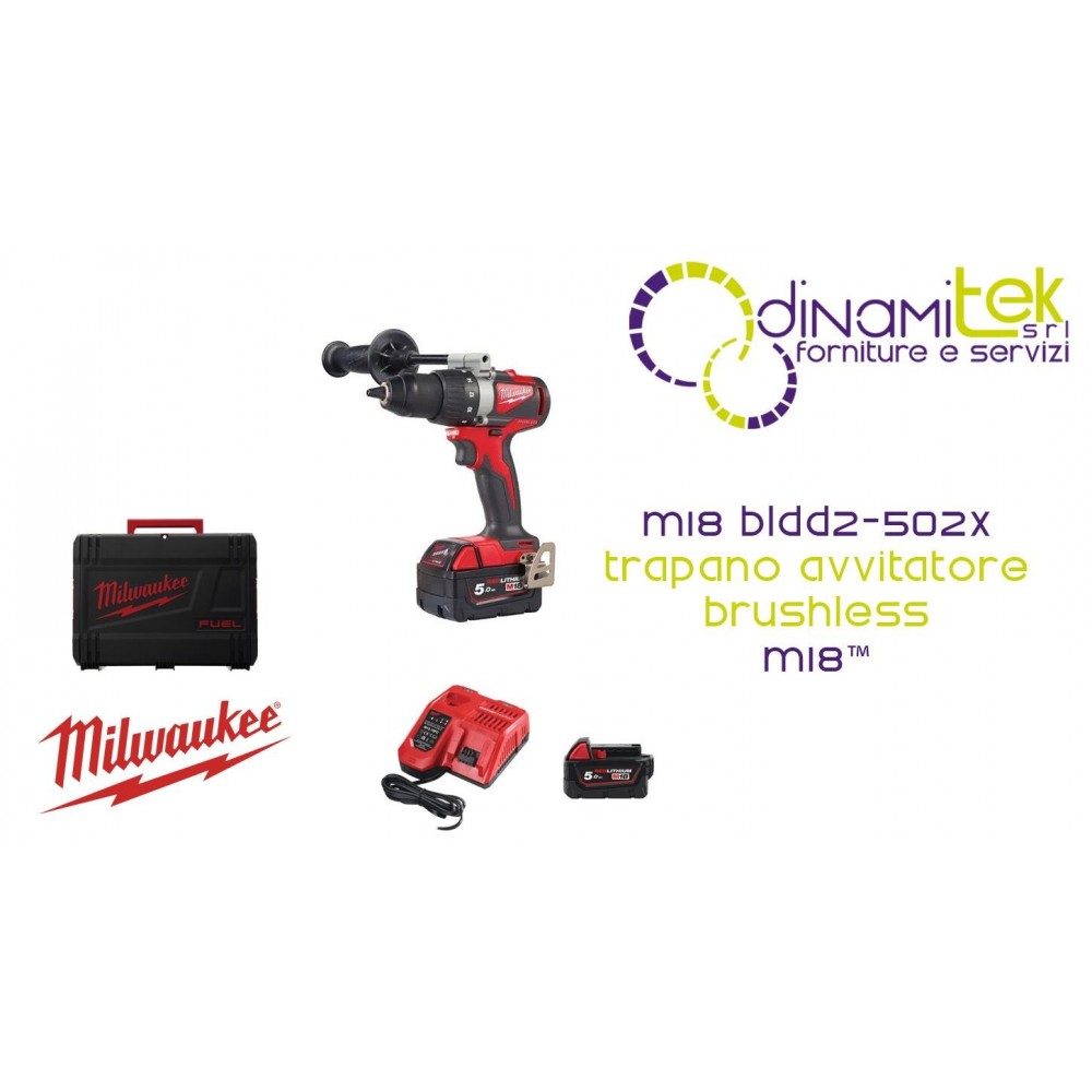TALADRO ATORNILLADOR SIN ESCOBILLAS M18 | 82 NM | 180 MM | KIT DE 2 BATERíAS DE 5 AH | 4933464515 Dinamitek 1