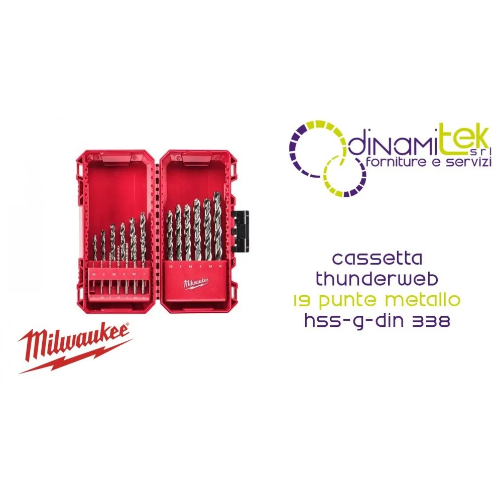 MILWAUKEE CASSETTA THUNDERWEB 19 PUNTE METALLO HSS-G-DIN 338 Dinamitek 1