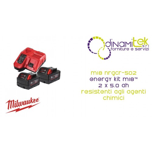 KIT éNERGéTIQUE M18 2 BATTERIES 5,0 AH RéSISTANTES AUX PRODUITS CHIMIQUES (GFN) + CHARGEUR RAPIDE | 4932479831 Dinamitek 1