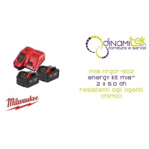 MILWAUKEE M18 NRGCR-502 ENERGY KIT M18™ 2 X 5.0 AH RESISTENTI AGLI AGENTI CHIMICI (18V) Dinamitek 1