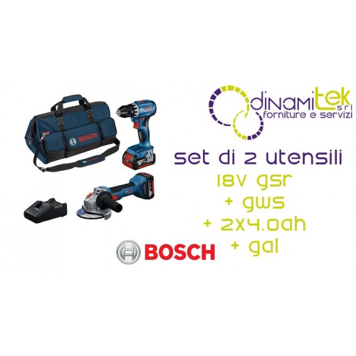 KIT COMBINé 18V GSR + GWS AVEC 2X4.0AH ET GAL 18V-40 PROFESSIONNEL (0.615.A50.07N) Dinamitek 1